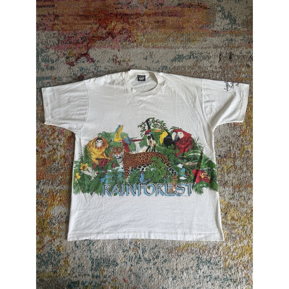 VTG 1991 Rainforest Habitat Nature Graphic‎ Tee White XL